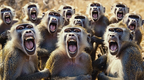A group of baboons in the African savannah