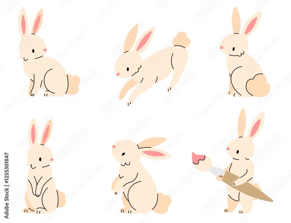Set of flat Easter bunnies isolated on a white background. Vector Easter rabbit illustration. Set of flat Easter bunnies isolated on a white background. Vector Easter rabbit illustration.