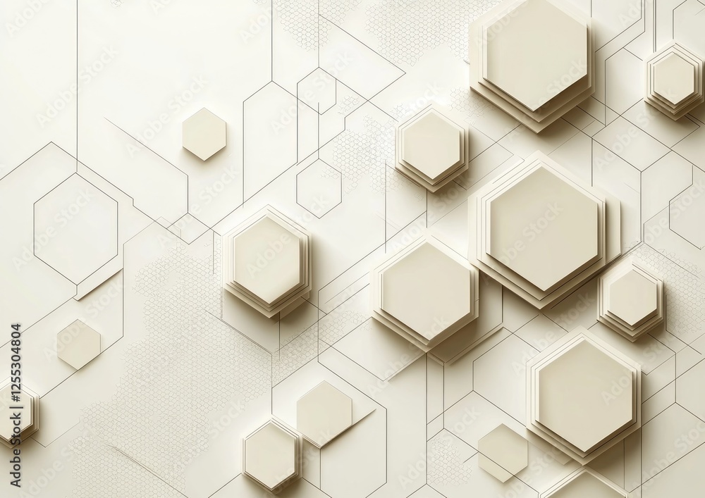 Abstract geometric background featuring layered hexagons and lines in soft tones Abstract geometric background featuring layered hexagons and lines in soft tones
