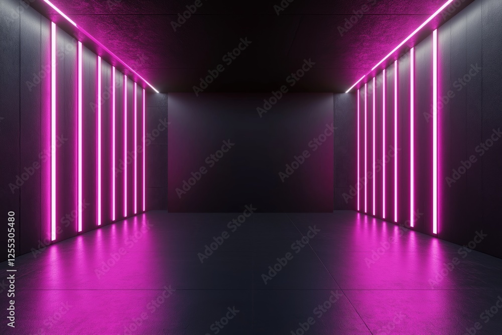 Stylish black room featuring a magenta partition and LED lights creating an inviting atmosphere for modern design mockups Stylish black room featuring a magenta partition and LED lights creating an inviting atmosphere for modern design mockups