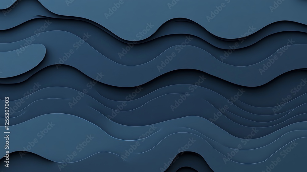 Fototapeta premium Abstract blue waves, paper cut design