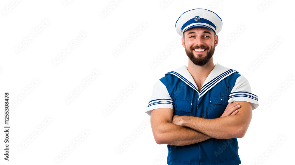Portrait young smiling sailor man in a uniform, isolated on white background Portrait young smiling sailor man in a uniform, isolated on white background
