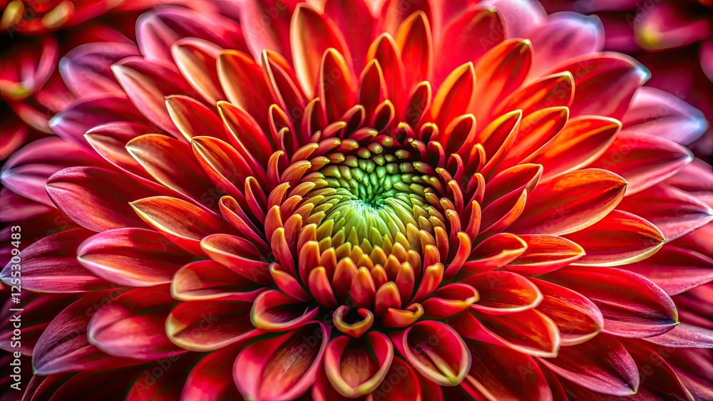 Macro view: vibrant red flower pulsates, detailed petals unfurl in a closeup nature study. Macro view: vibrant red flower pulsates, detailed petals unfurl in a closeup nature study.