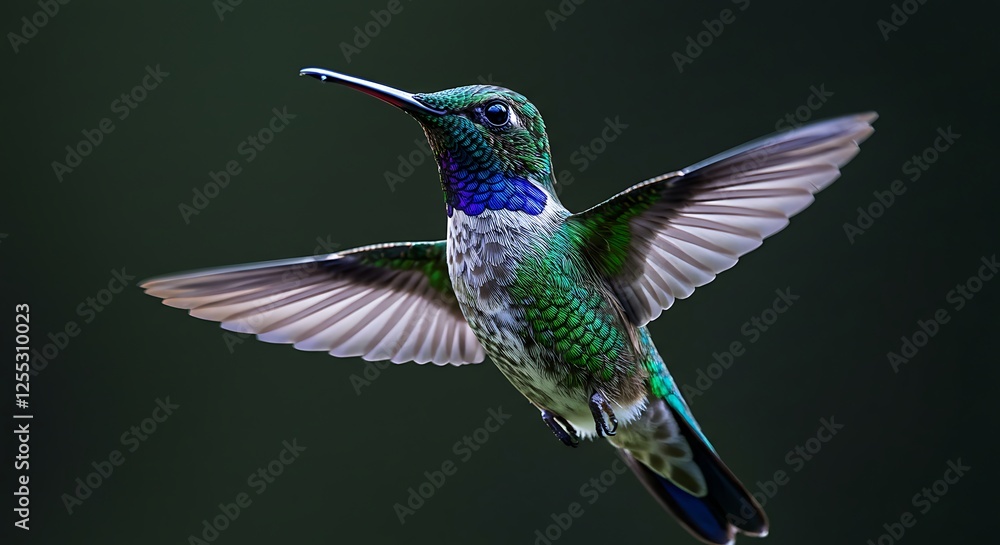 Fototapeta premium Hummingbird in Flight Showcasing Vibrant Colors and Delicate Wing Movement