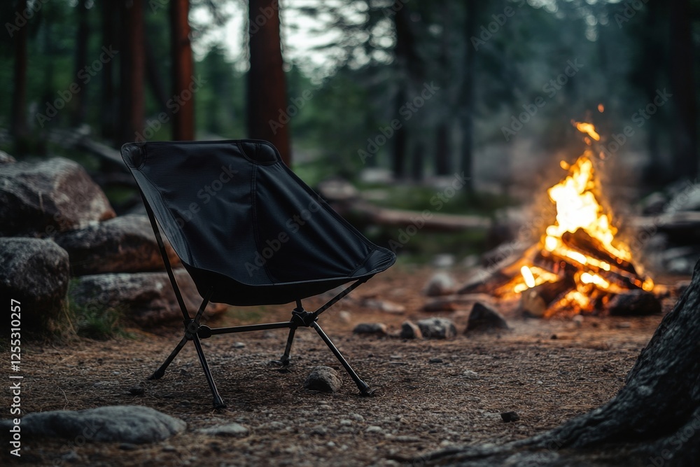 Camping Chair by the Campfire in Nature Camping Chair by the Campfire in Nature