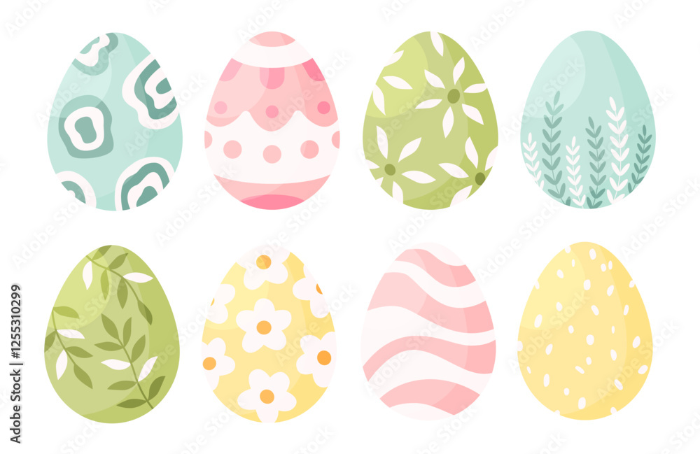 Set of cartoon Easter eggs isolated on a white background. Vector Easter illustration. Set of cartoon Easter eggs isolated on a white background. Vector Easter illustration.