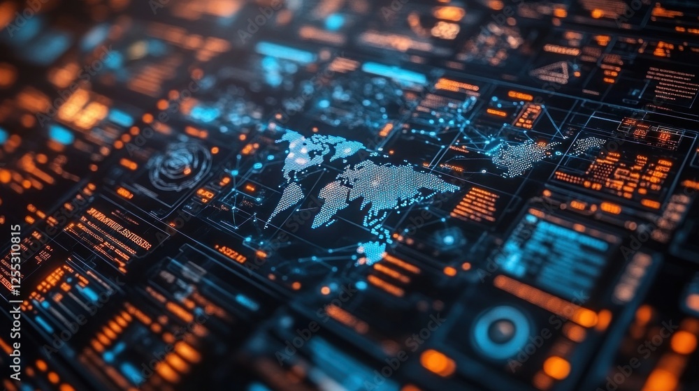 Obraz premium Global network data analysis screen