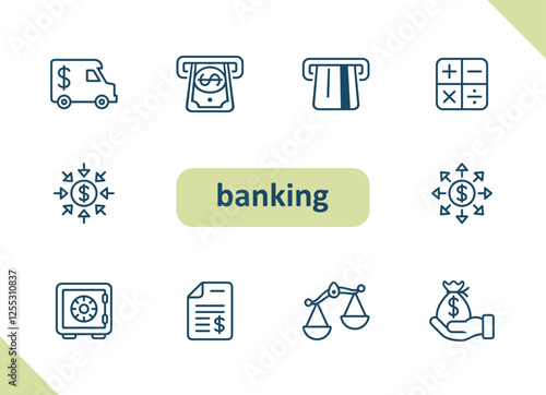 Banking icons. Online banking, money, finance, currency, savings, investment vector icon set