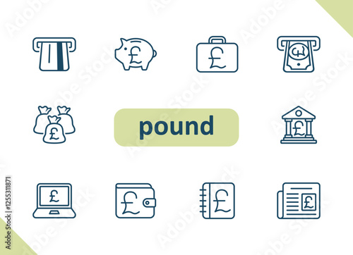 Pound icons. Money, currency, pound sterling, cash, payment, investment, savings vector icon set