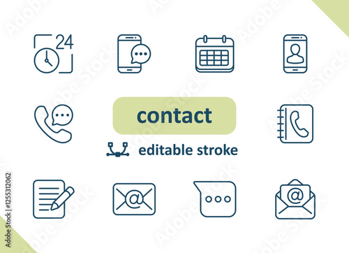 Contact icons. Contact us, social media, message, communication vector icon set