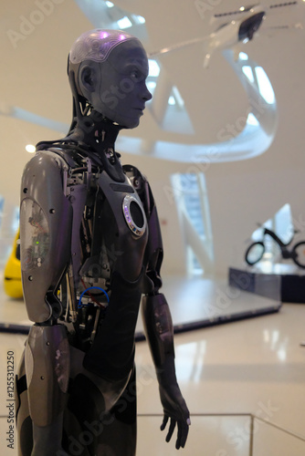 Museum of the Future. Exhibits. Ameca an humanoid robot.  Dubai, UAE, United Arab Emirates. photo