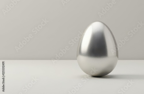 Silver metallic Easter egg on a neutral background, modern and luxurious theme