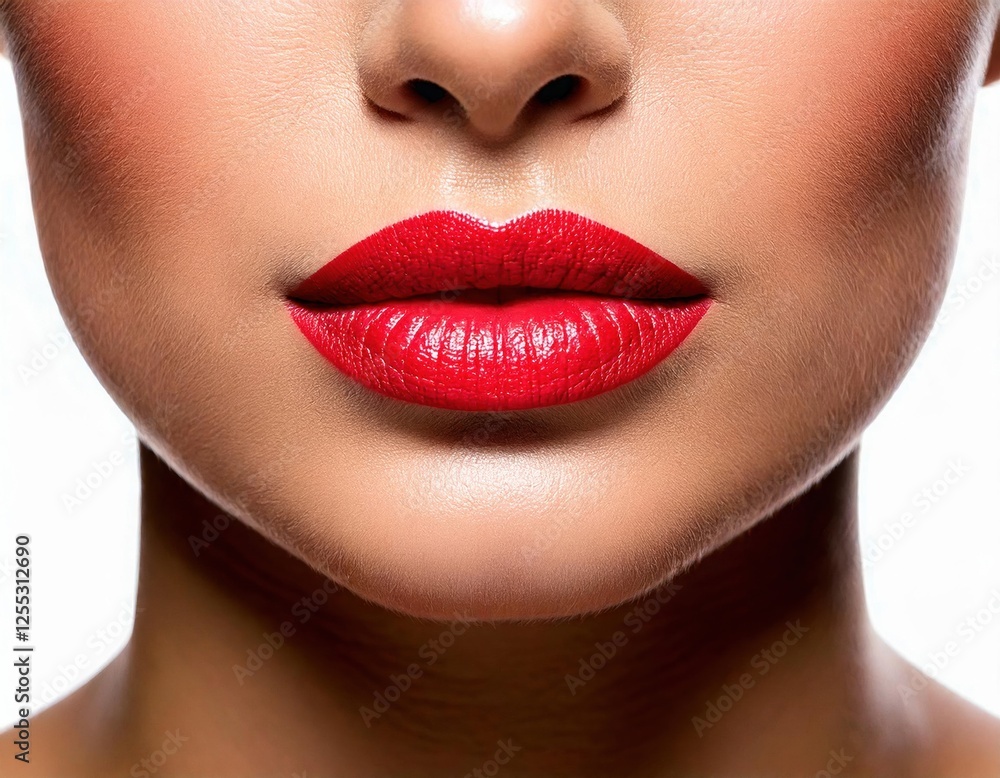 Bold red lipstick highlights beauty and elegance in a close-up shot Bold red lipstick highlights beauty and elegance in a close-up shot