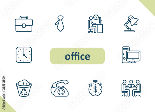 Office icons. Career, job, workplace, cubicle vector icon set