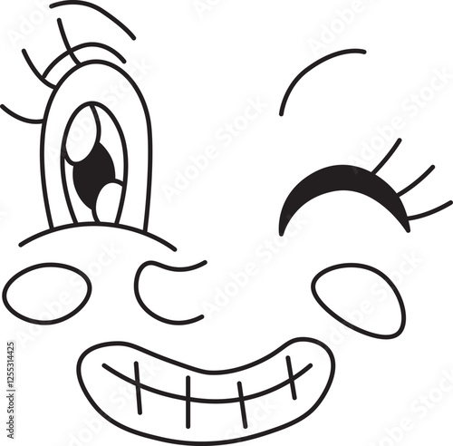 smiling happy face with eyes with eyelashes with a winking eye and rosy cheeks
