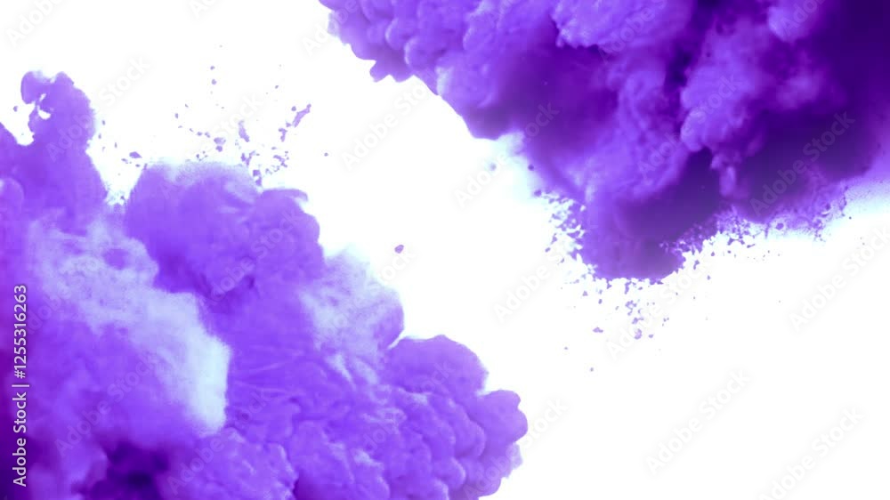 Digital Flash animation of bright purple hues. Clouds scatter into tiny particles, contrasting with the pure white background and creating an effect of visual freshness Digital Flash animation of bright purple hues. Clouds scatter into tiny particles, contrasting with the pure white background and creating an effect of visual freshness