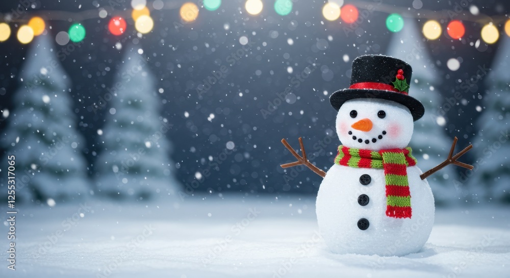 Obraz premium Snowman in a Winter Wonderland Surrounded by Festive Lights