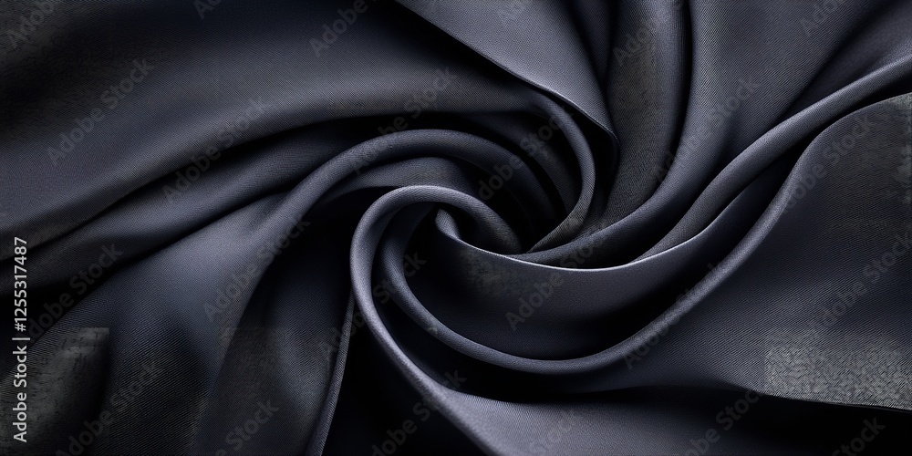 Fototapeta premium Soft black fabric twisted in an elegant spiral pattern showcasing its smooth texture and rich color in natural light