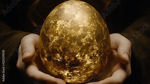 Glimmering Golden Sphere Held Gently in Hand, Glowing Treasure of Ancient Lore and Mysterious Origin