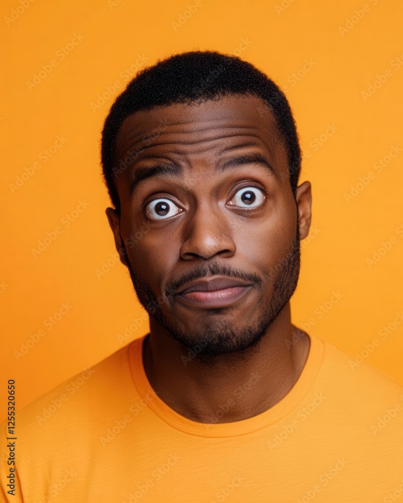 Confused African American Man in Orange Isolated Background for Mental Health Awareness Campaigns Confused African American Man in Orange Isolated Background for Mental Health Awareness Campaigns