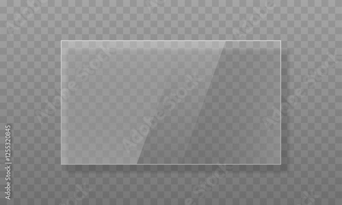 Transparent glass pane vector overlay illustration with transparency grid background