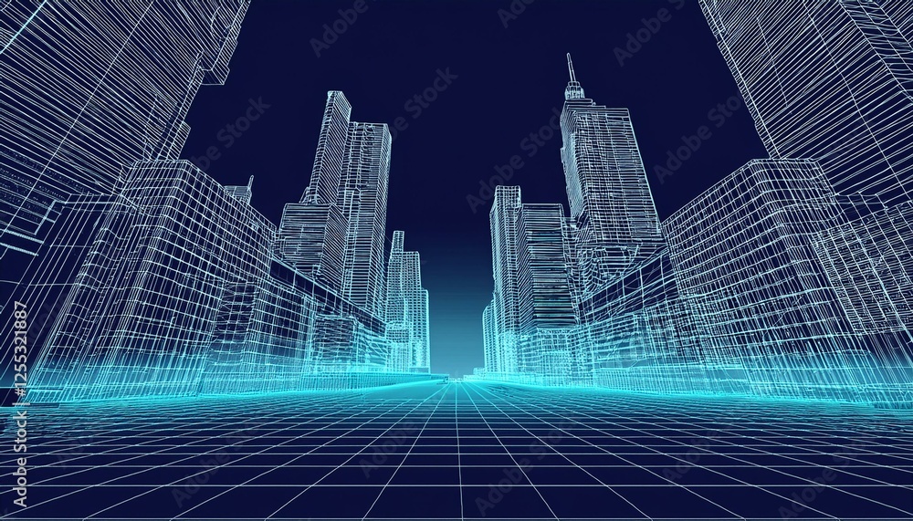 Obraz premium Abstract wireframe city background
