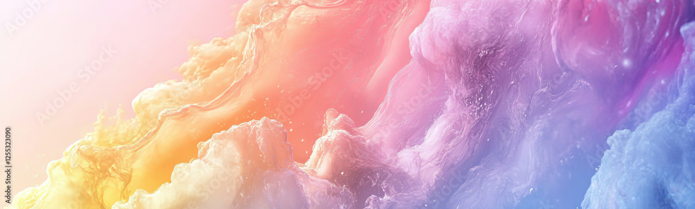 Obraz premium A pastel gradient background with abstract shapes blending shades of pink, yellow, orange, purple, and blue. This serene design is ideal for creating a harmonious atmosphere in your work.