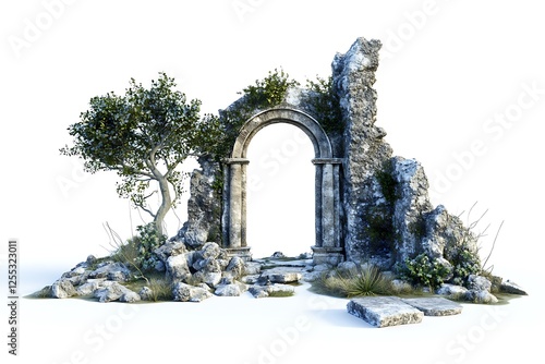 3D Sunlit Ruins of a Forgotten Shrine Isolated for Exploration.