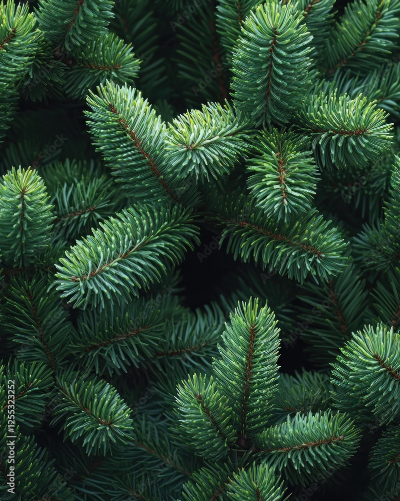 Lush green pine branches densely packed, creating a natural backdrop for tranquility Lush green pine branches densely packed, creating a natural backdrop for tranquility