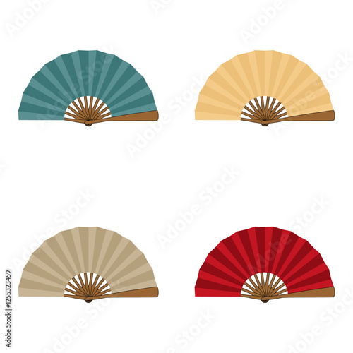 Set with japanese or chinese fans traditional on white background collection vector illustration 
