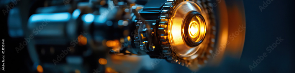 Close-up of Illuminated Industrial Machinery Component