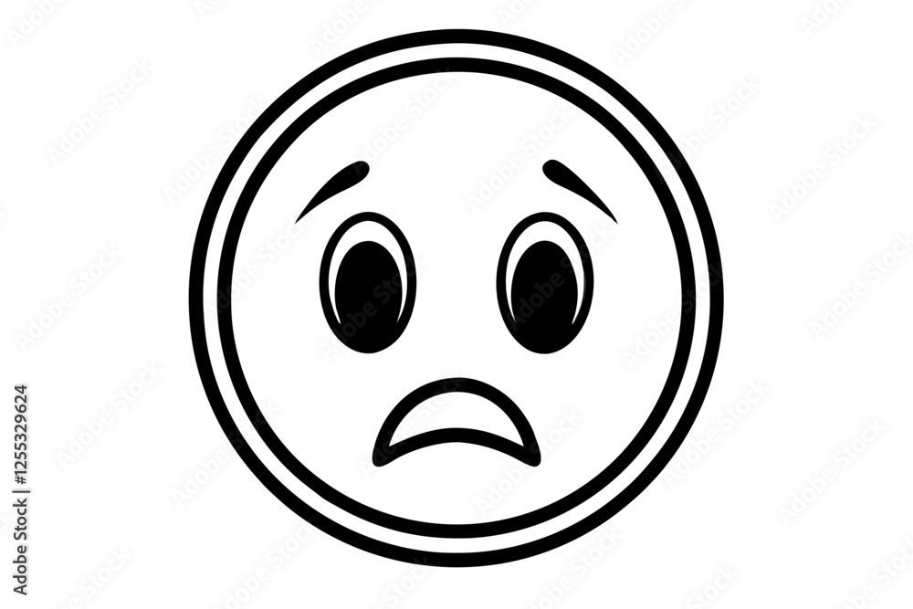 Fototapeta premium Sad Face Reaction Emoji Silhouette Vector Icon,Crying Face Symbol Icon Illustration On White Background.