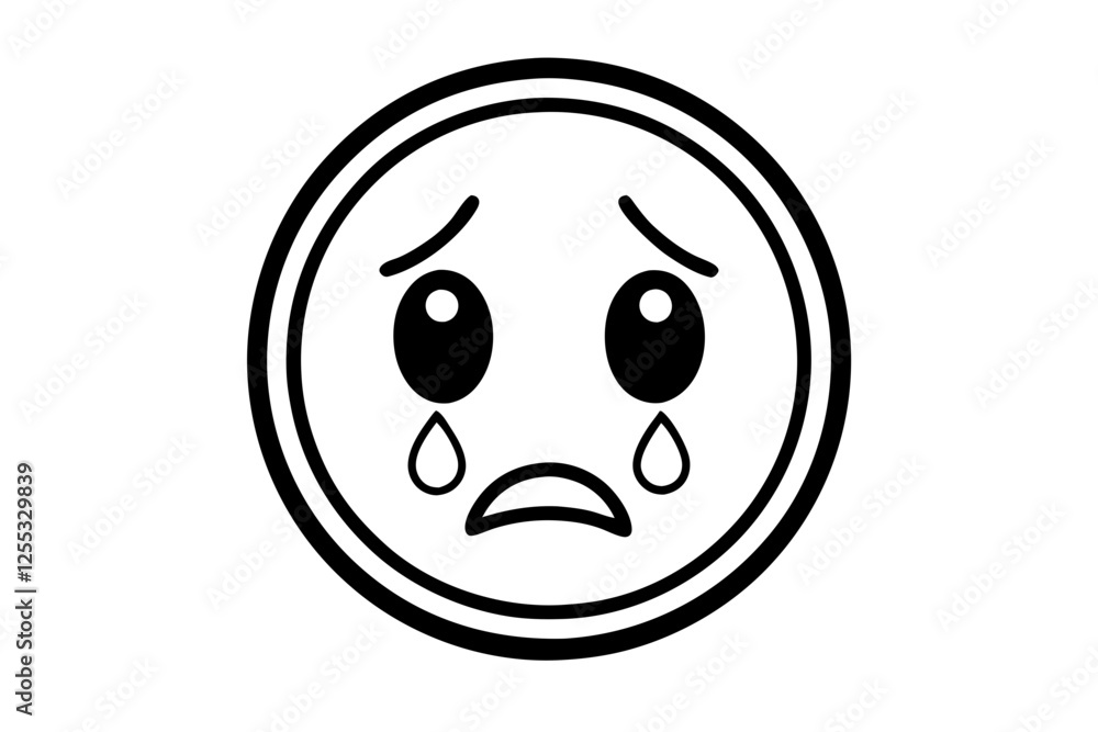 Fototapeta premium Sad Face Reaction Emoji Silhouette Vector Icon,Crying Face Symbol Icon Illustration On White Background.