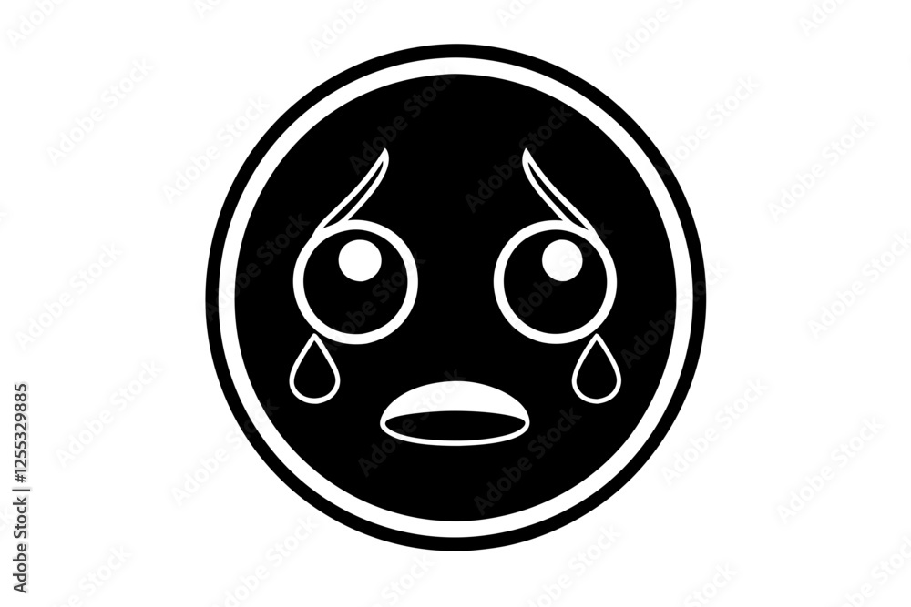 Obraz premium Sad Face Reaction Emoji Silhouette Vector Icon,Crying Face Symbol Icon Illustration On White Background.