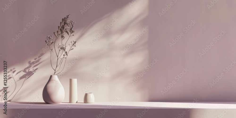 A minimalistic setup featuring a light mauve backdrop, Smooth textures and clean shapes, Contemporary minimalist style A minimalistic setup featuring a light mauve backdrop, Smooth textures and clean shapes, Contemporary minimalist style