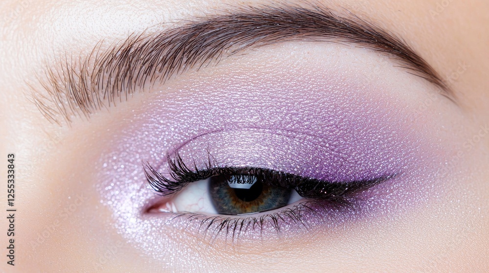 Obraz premium Close-up eye makeup, purple eyeshadow, glamorous look, beauty product