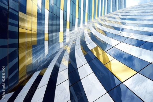 Abstract Architectural Design with Wavy Glass Reflection and Color