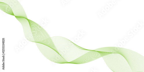 Abstract background with green wavy lines, flowing lines with gradient texture, the green lines are very thin, Abstract 3d background of soft Waves in light green Colors, green wave line.