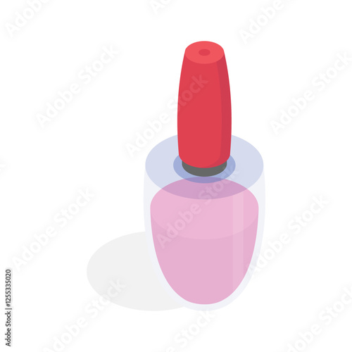 An isometric icon of a nail polish bottle with a red brush applicator.