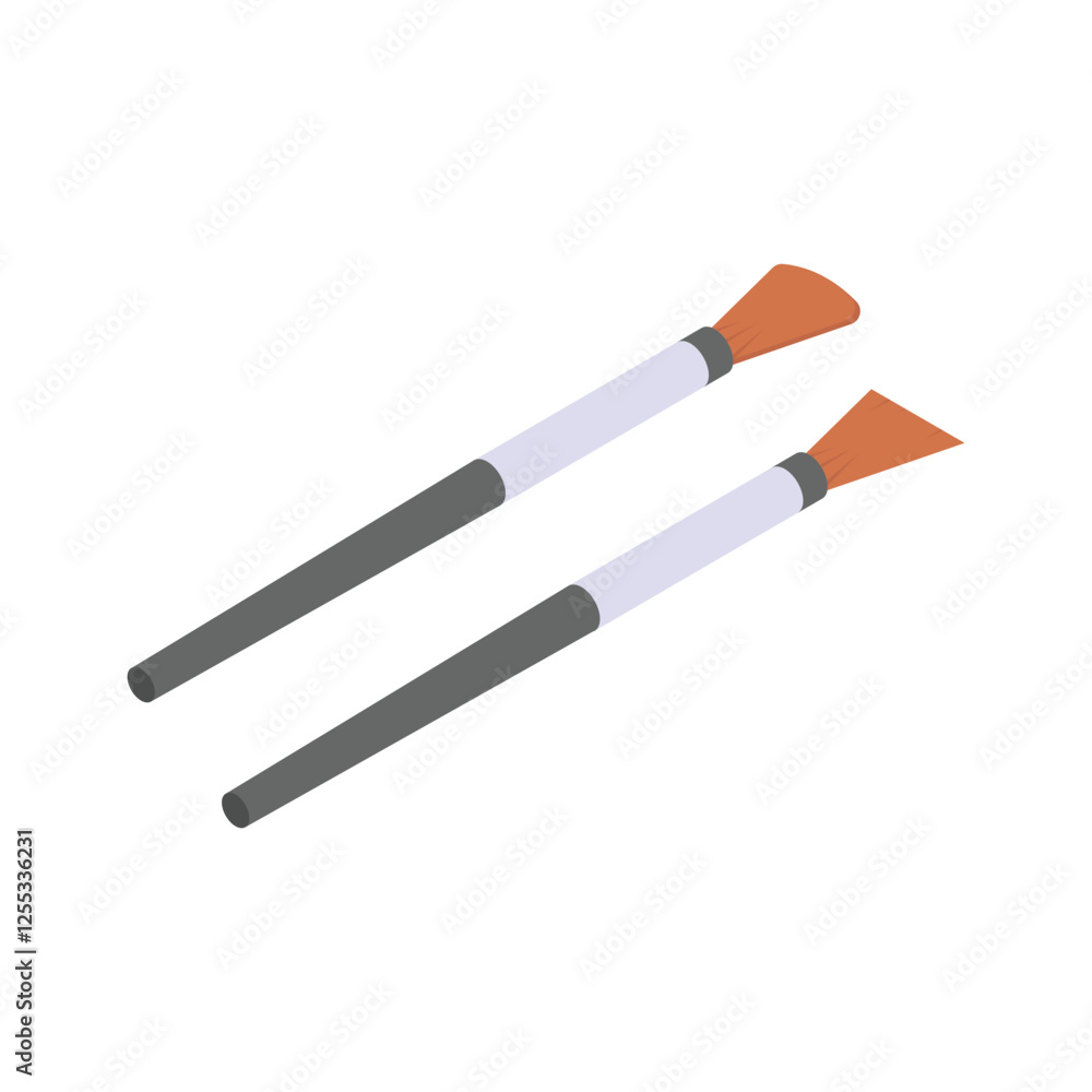 Simple, colorful isometric icons of two makeup brushes. Simple, colorful isometric icons of two makeup brushes.