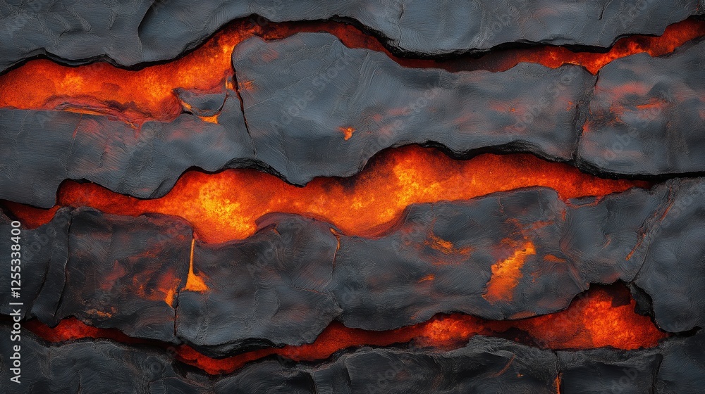 Fototapeta premium Fiery crack texture on a black background
