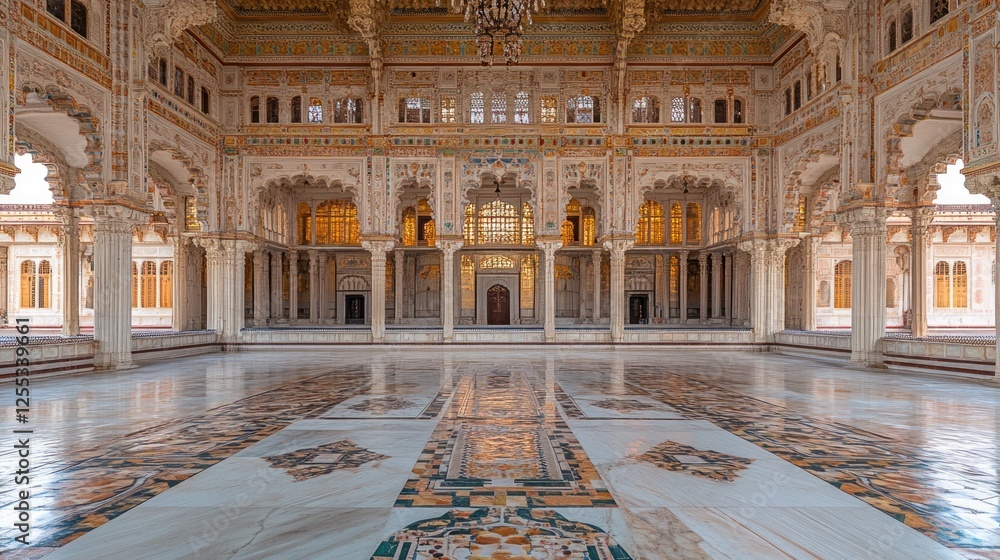 Obraz premium Ornate Palace Courtyard, India, interior view, sunlit space