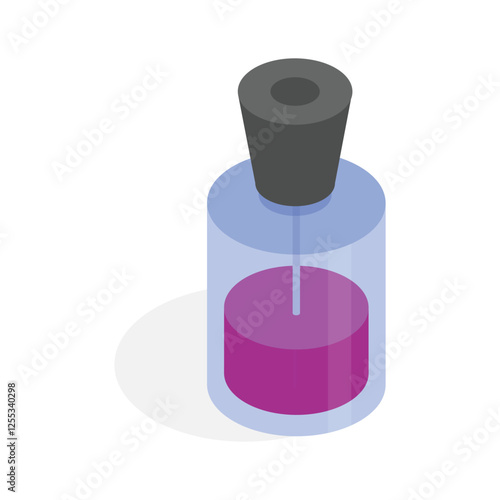 An isometric icon of a nail polish bottle with a red brush applicator.