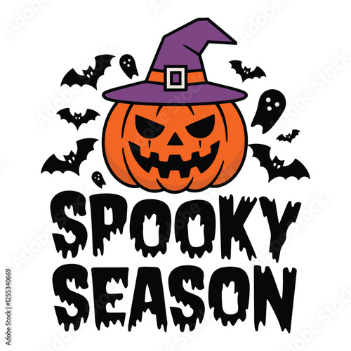 Spooky Season T Shirt Design A Spooky Halloween Pumpkin Surrounded by Bats
