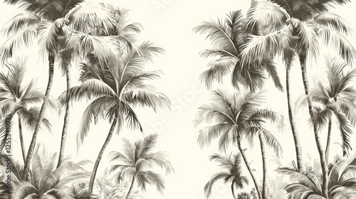 Serene tropical palm trees creating a tranquil atmosphere in a soft background
