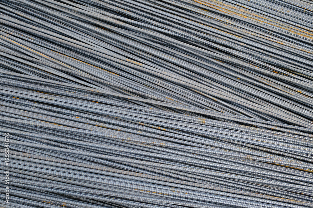 Fototapeta premium Steel concrete reinforcement bars. Construction site. Tan Chau. Vietnam.
