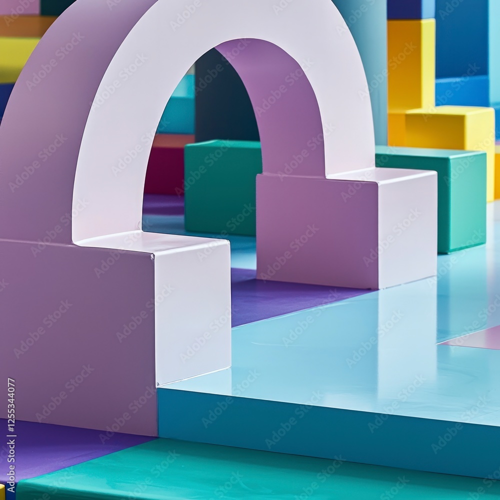 Abstract Geometric Shapes Installation with Pastel and Bright Colors Abstract Geometric Shapes Installation with Pastel and Bright Colors