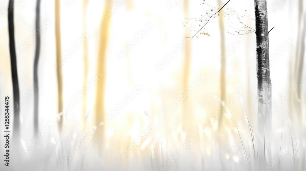 Obraz premium Soft Sunlight Through Misty Forest Scene