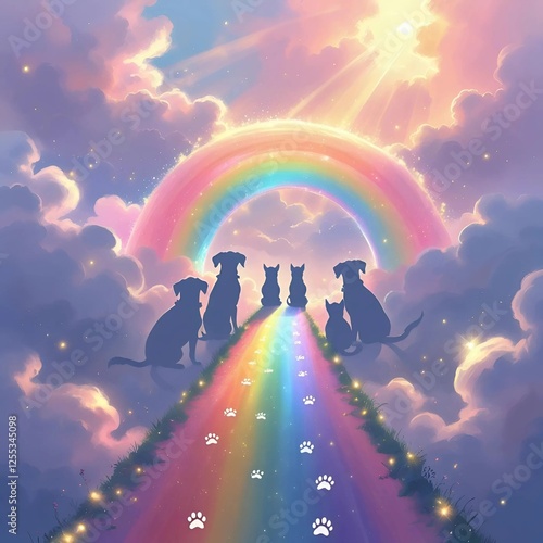 pets crossing the rainbow bridge in heaven