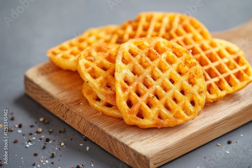 Rustic Culinary Delight DIY Golden Waffle Fries on Weathered Wood - Food Styling and Fast-Food Alternative Content for Creative Cooking Enthusiasts photo